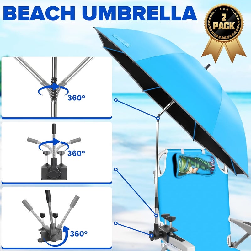 QTREE intelligence Beach Umbrella, 2PACK 48.7inch Chair Umbrella with Clamp adjustable 360°, UV Protection Large Camping Chair Umbrellas for Camping chair, Glof Cart,Table(Chair,Table not include) - Image 4